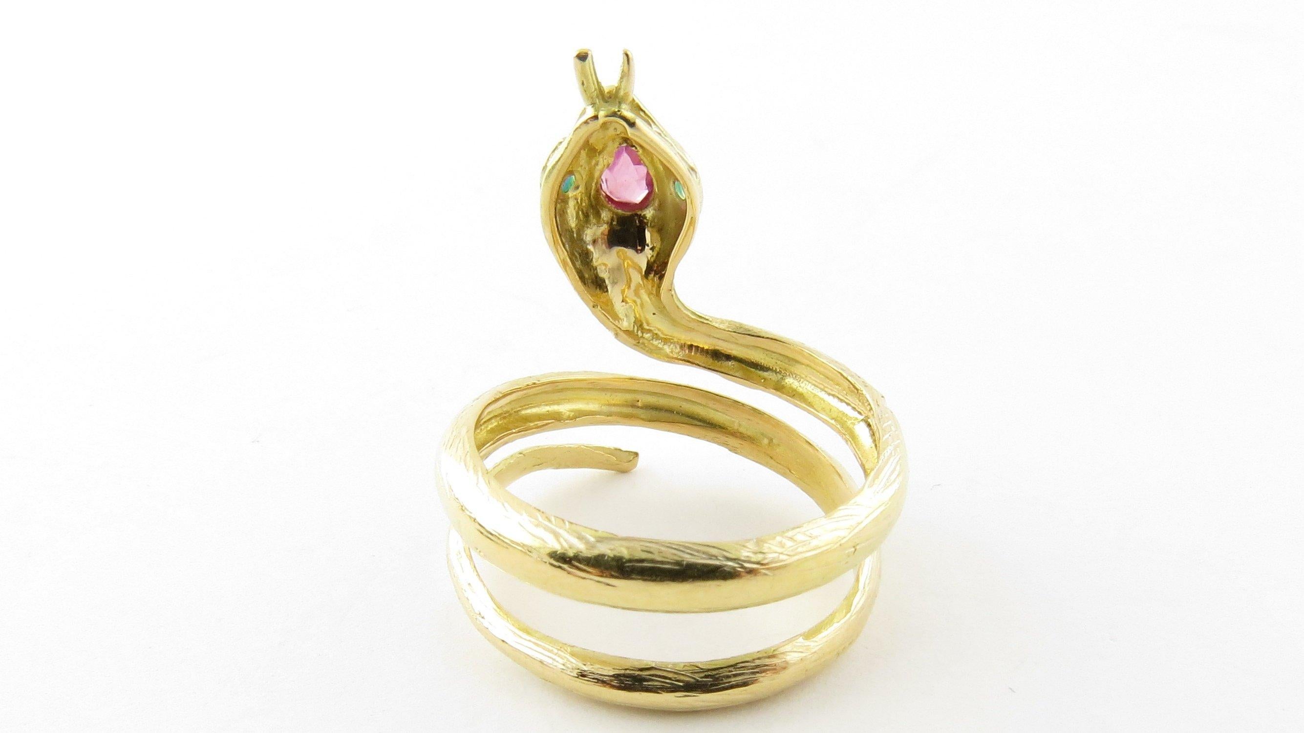 18 Karat Yellow Gold Ruby and Turquoise Snake Ring 2