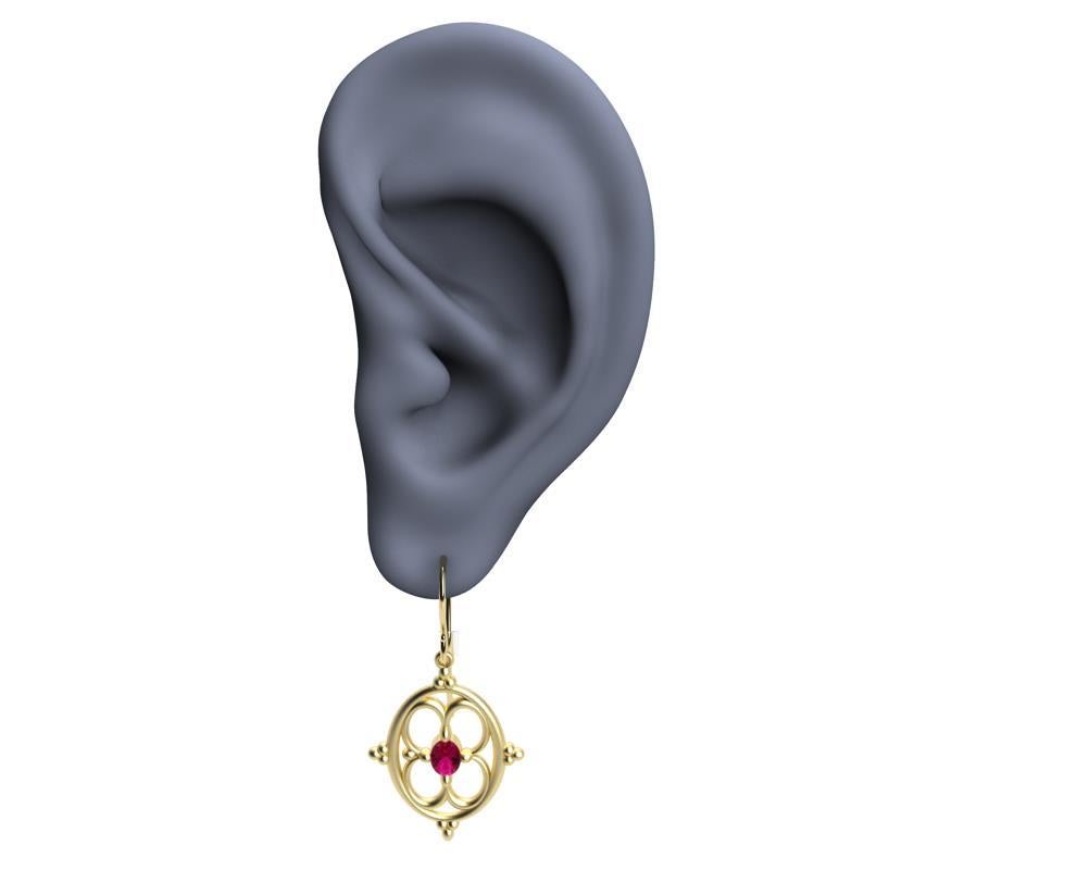Contemporary 18 Karat Yellow Gold Ruby Arabesque Earrings For Sale