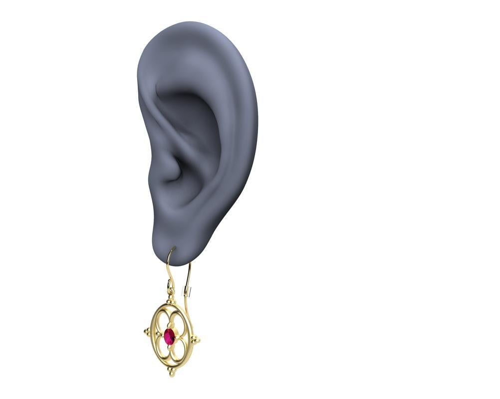 Boucles d'oreilles arabesques en or jaune 18 carats et rubis Neuf - En vente à New York, NY