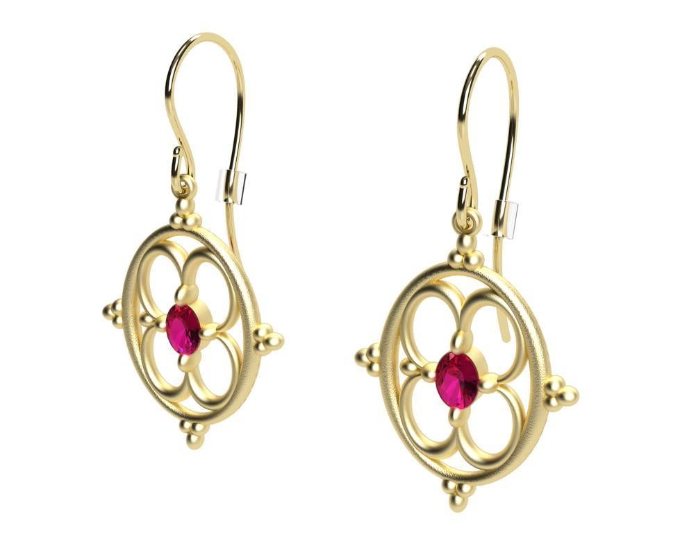 18 Karat Yellow Gold Ruby Arabesque Earrings For Sale 1