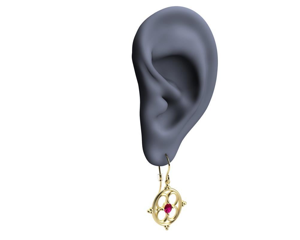Boucles d'oreilles arabesques en or jaune 18 carats et rubis en vente 2