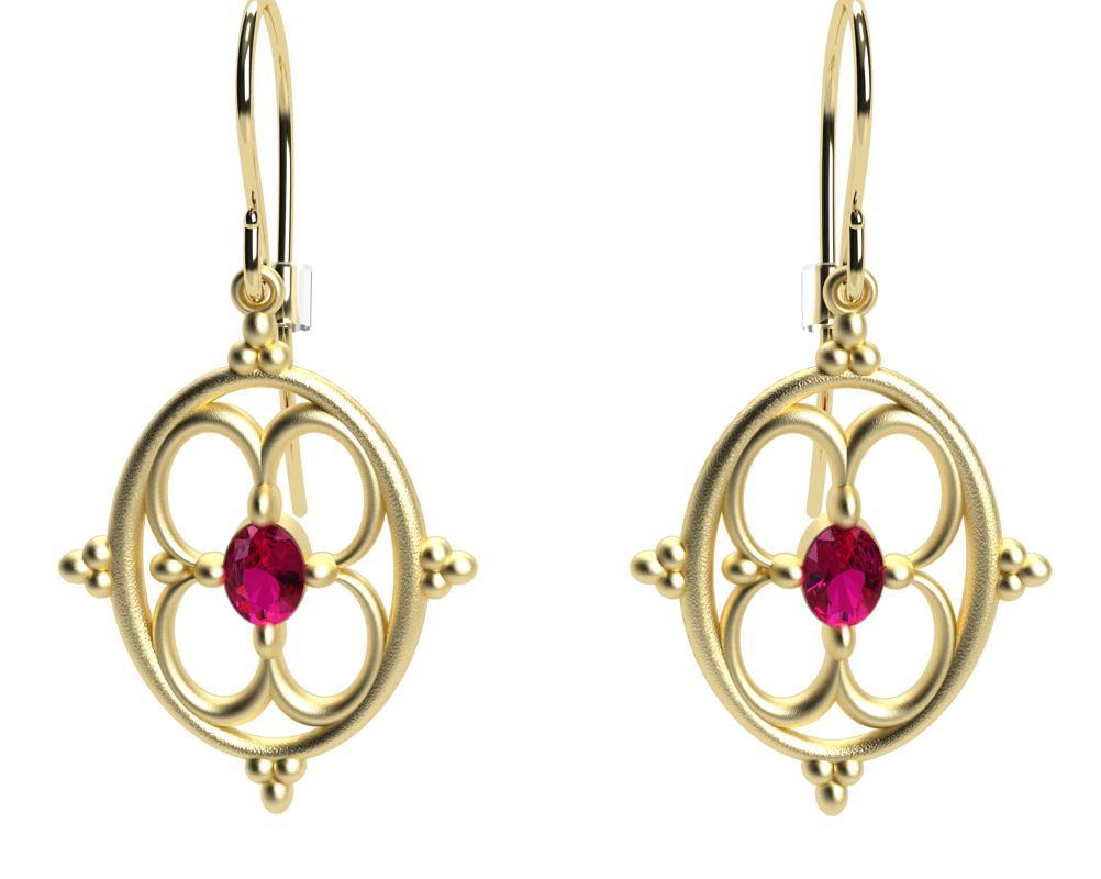 18 Karat Yellow Gold Ruby Arabesque Earrings