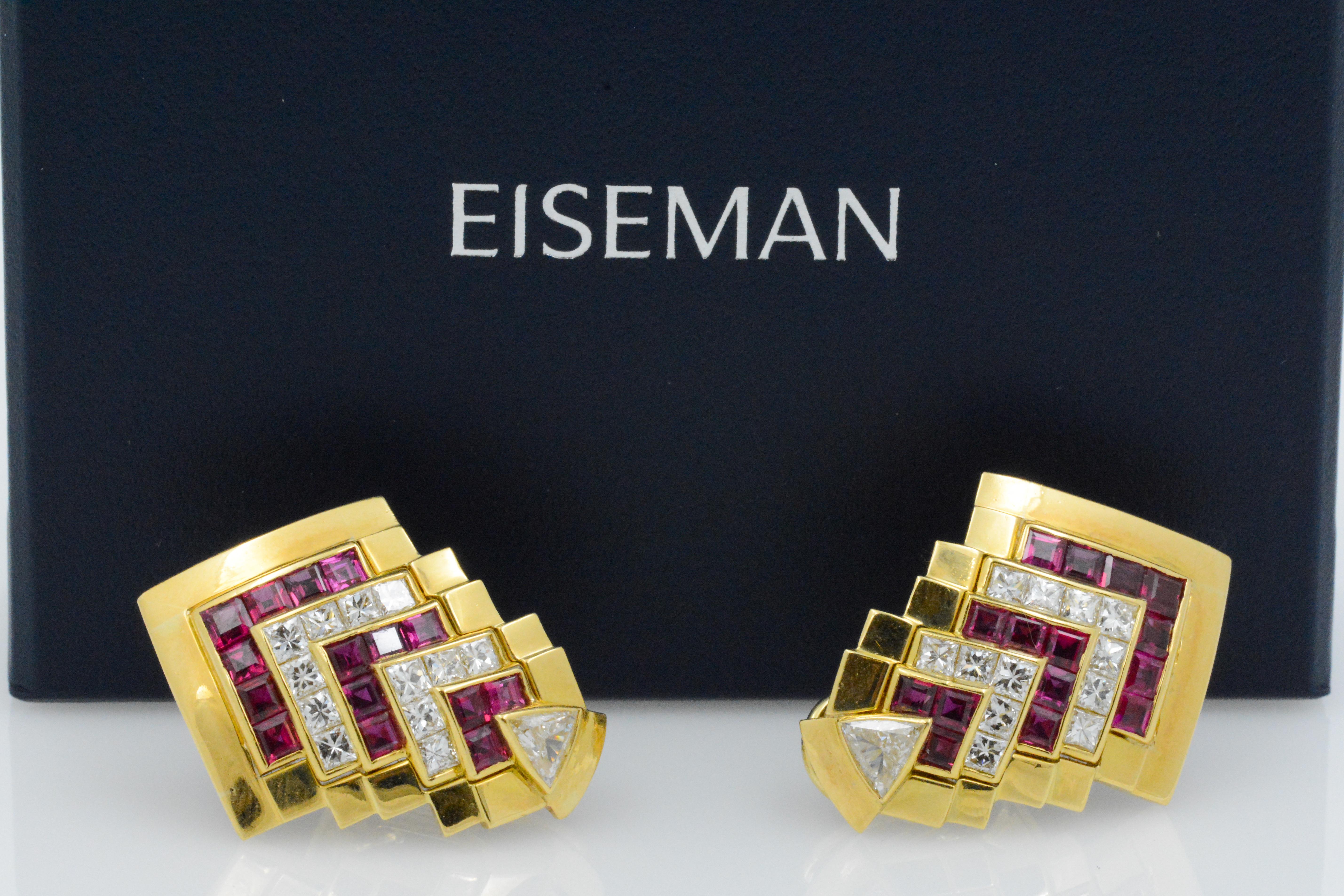 De las mujeres Pendientes de clip de oro amarillo de 18 quilates con rubí Chevron en venta