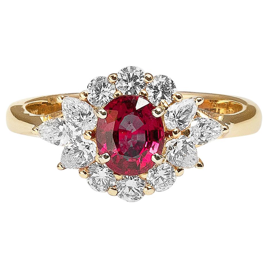 18 Karat Yellow Gold Ruby Diamond Cocktail Ring
