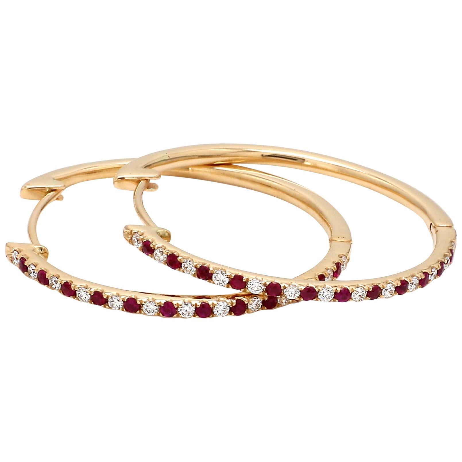 Tiffany and Co. Diamond Ruby Yellow Gold Hoop Earrings at 1stDibs