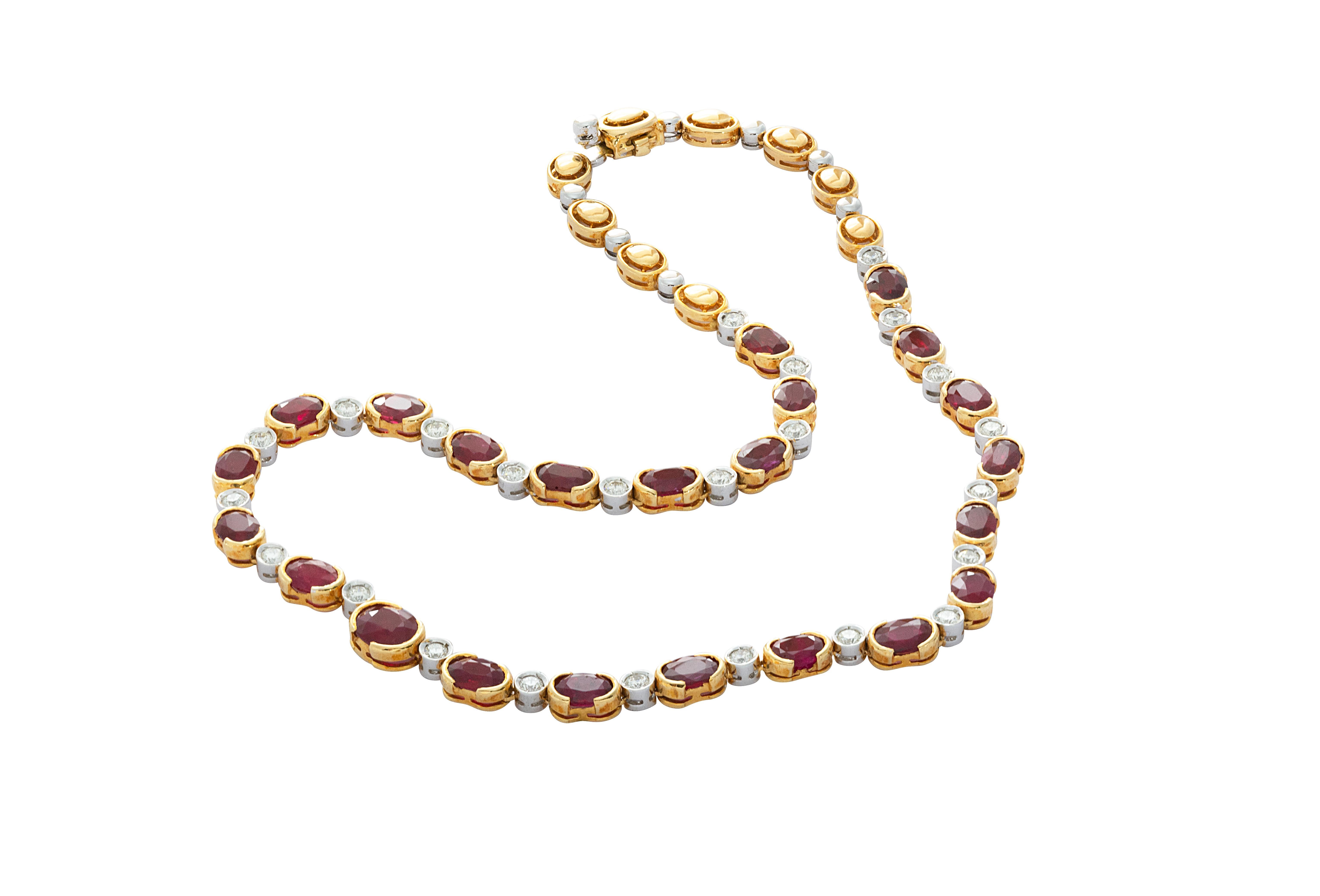 Mixed Cut 18 Karat Yellow Gold Ruby Diamond Necklace Set
