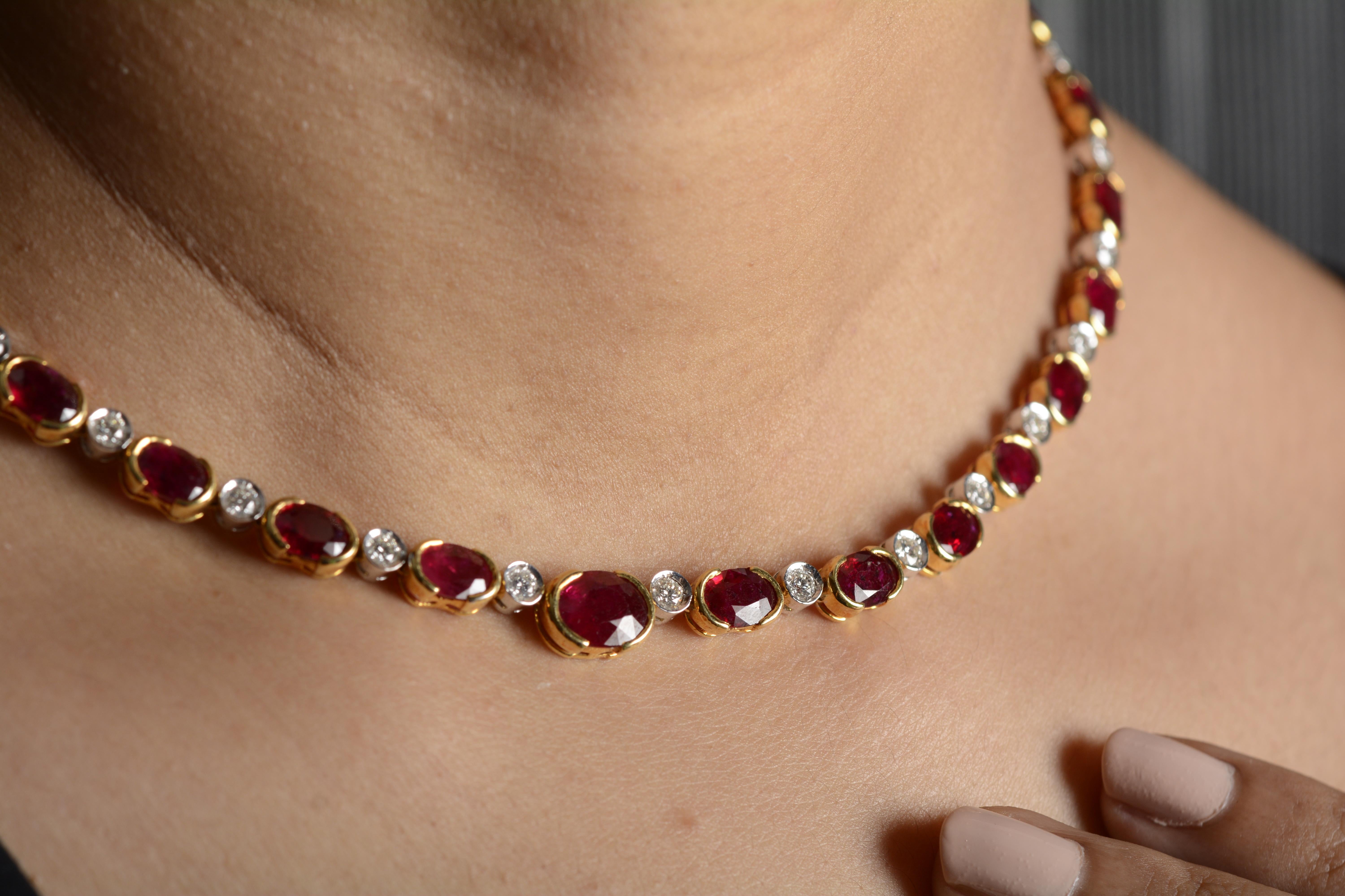 Women's 18 Karat Yellow Gold Ruby Diamond Necklace Set