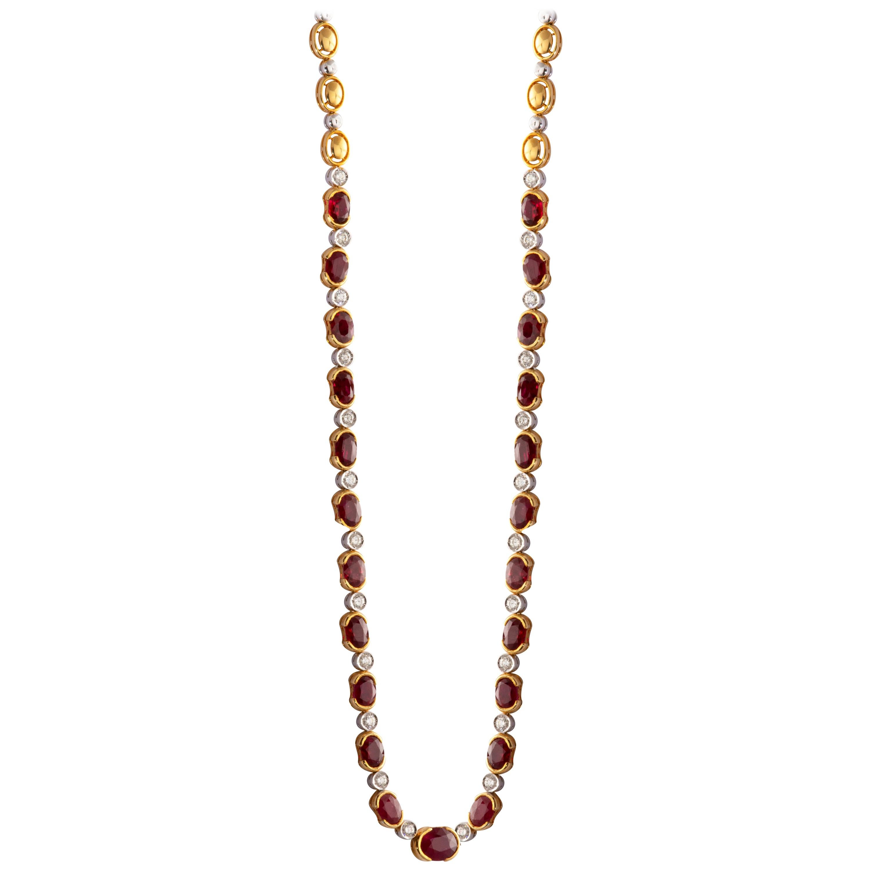 18 Karat Yellow Gold Ruby Diamond Necklace Set