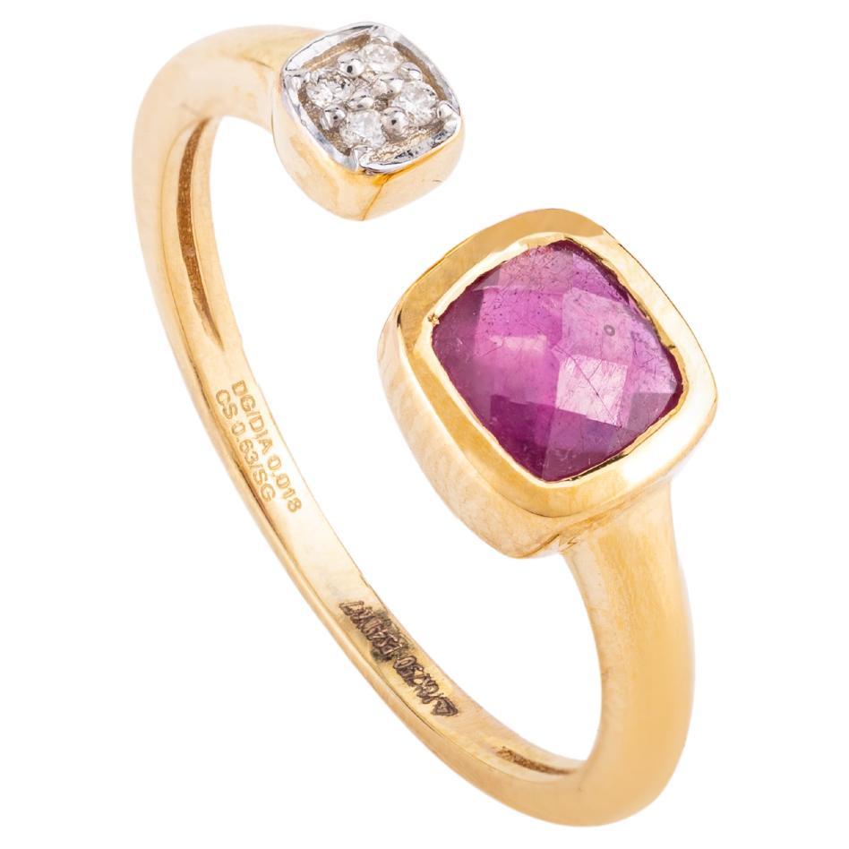 For Sale:  18 Karat Yellow Gold Ruby Diamond Open Ring for Women