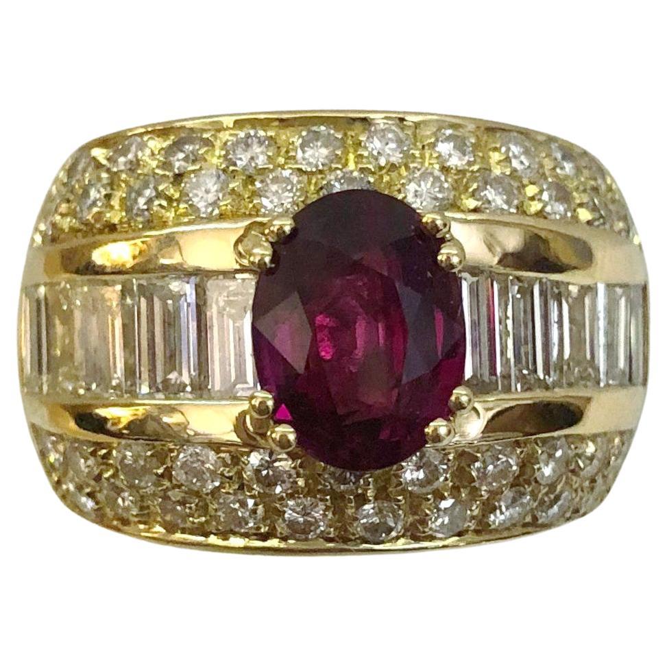 18 Karat Yellow Gold Ruby Diamond Ring