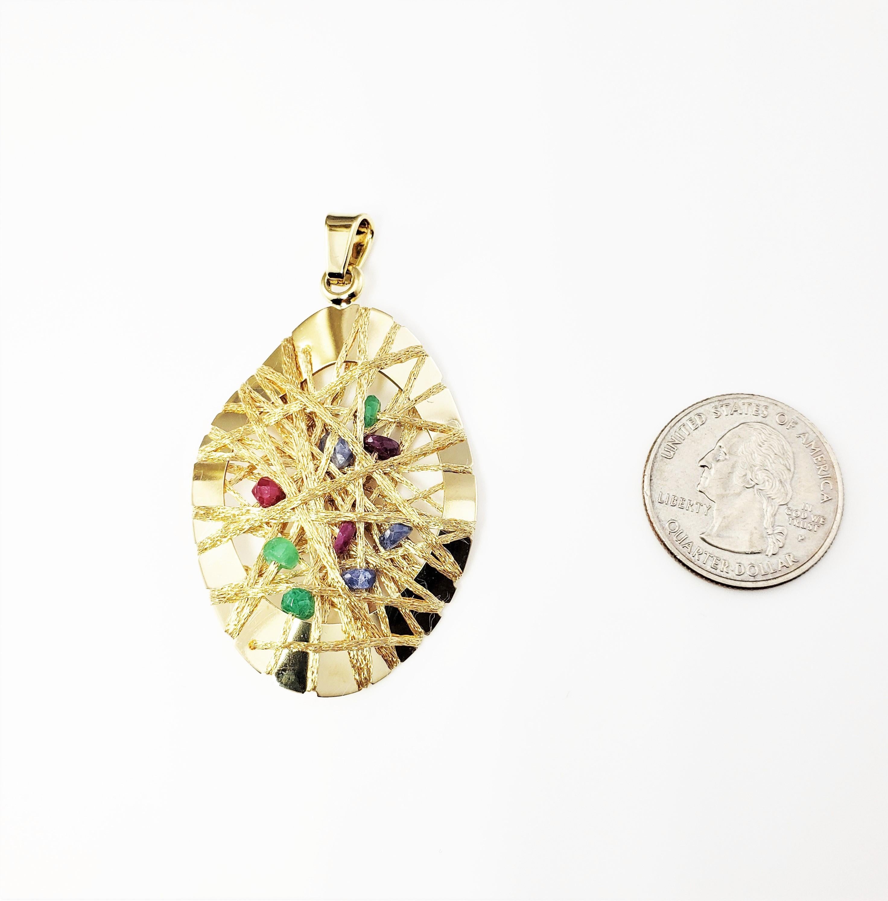 Women's 18 Karat Yellow Gold, Ruby, Emerald and Sapphire Pendant