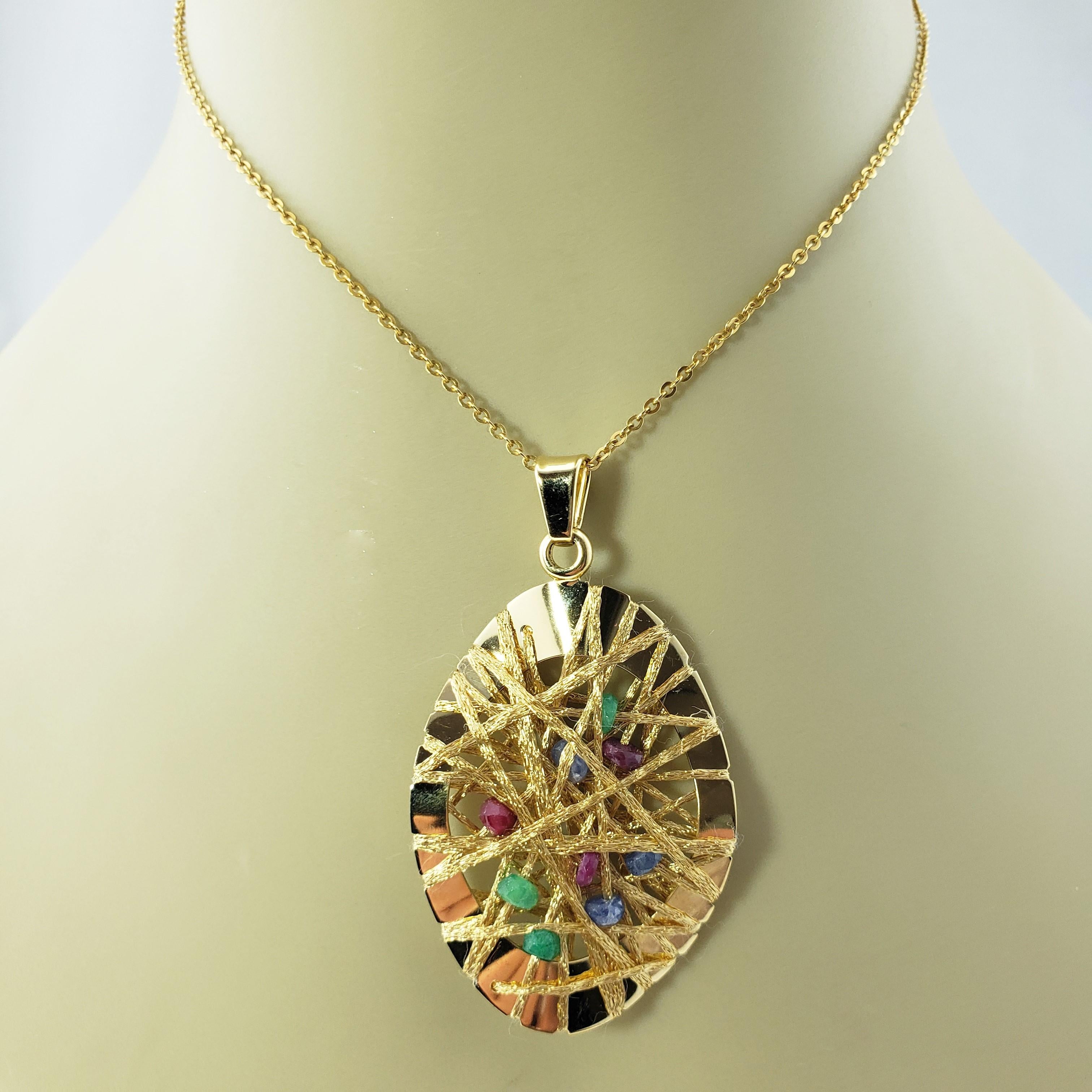 18 Karat Yellow Gold, Ruby, Emerald and Sapphire Pendant 1