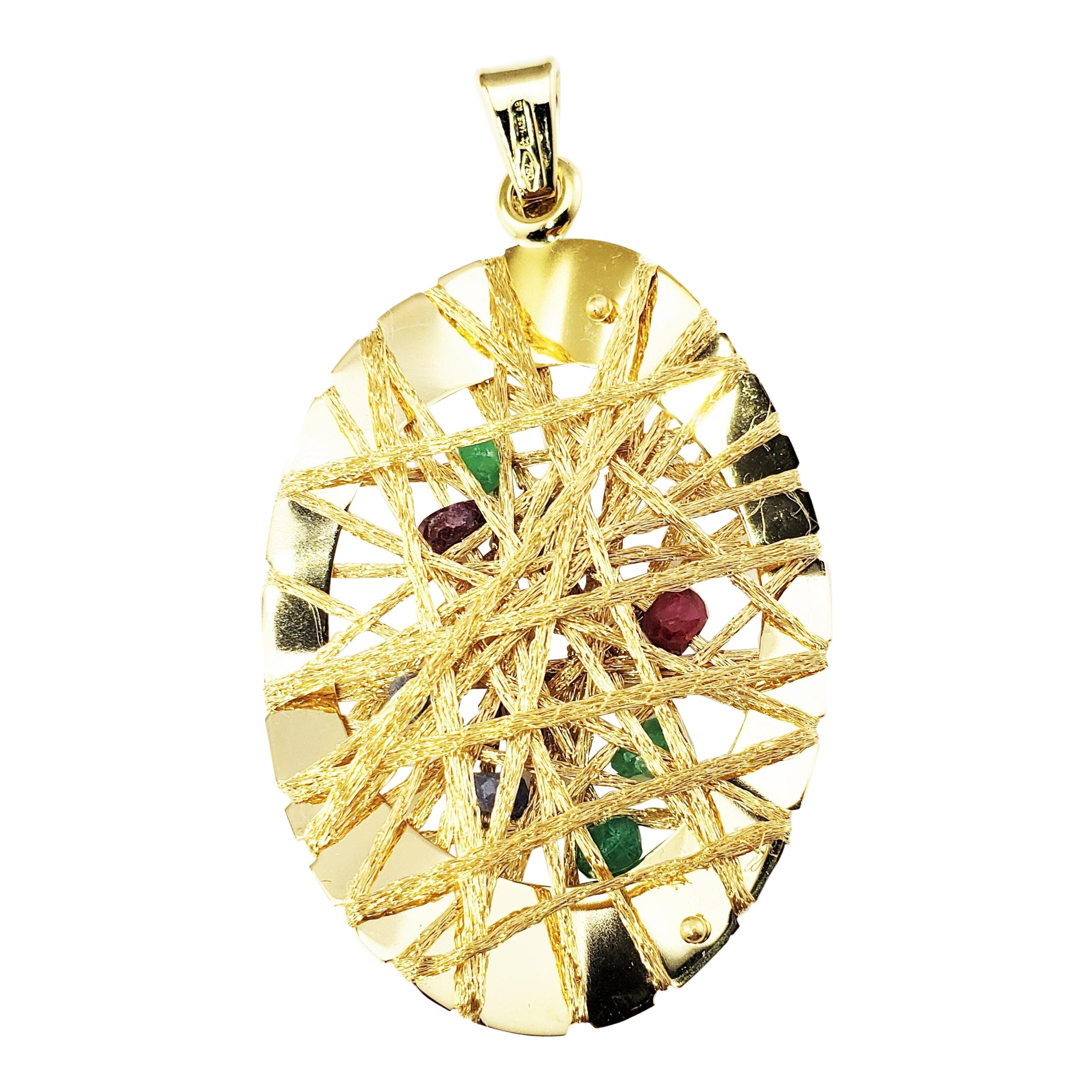 18 Karat Yellow Gold, Ruby, Emerald and Sapphire Pendant