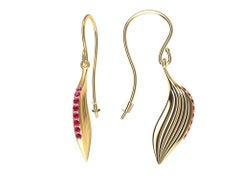 18 Karat Yellow Gold Ruby Feather Earrings
