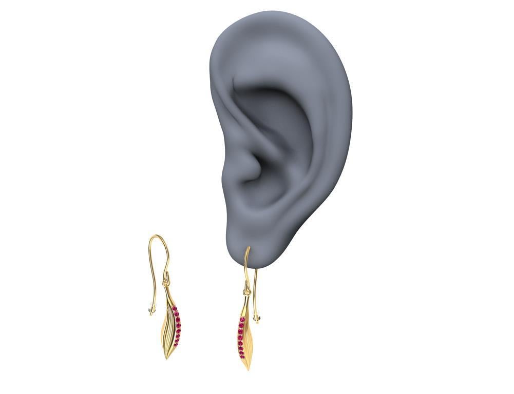 Boucles d'oreilles à plumes en or jaune 18 carats et rubis Neuf - En vente à New York, NY