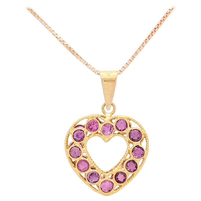 18 Karat Yellow Gold Ruby Heart Necklace at 1stDibs