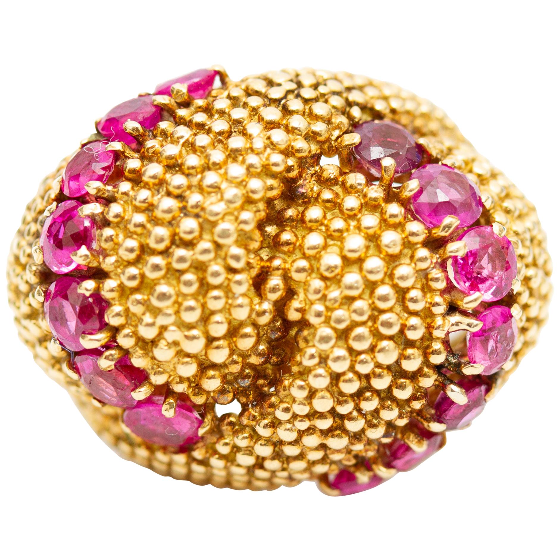18 Karat Yellow Gold Ruby Italian Domed Ring