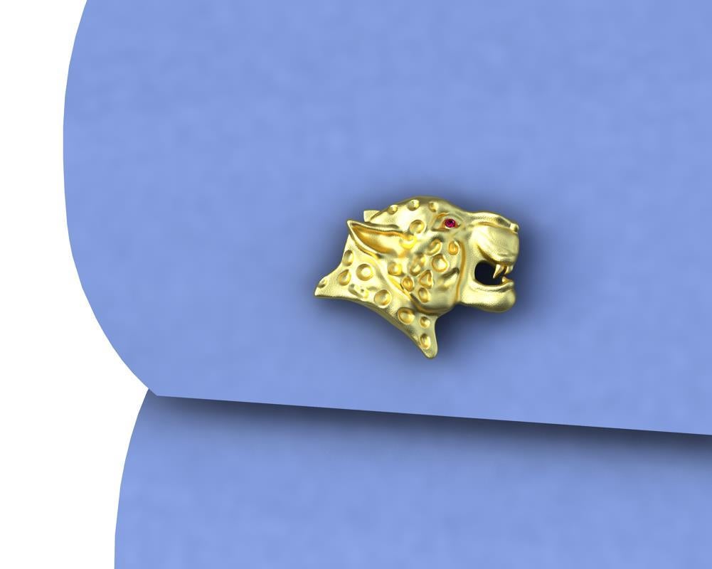 Boutons de manchette léopard en or jaune 18 carats et rubis Unisexe en vente