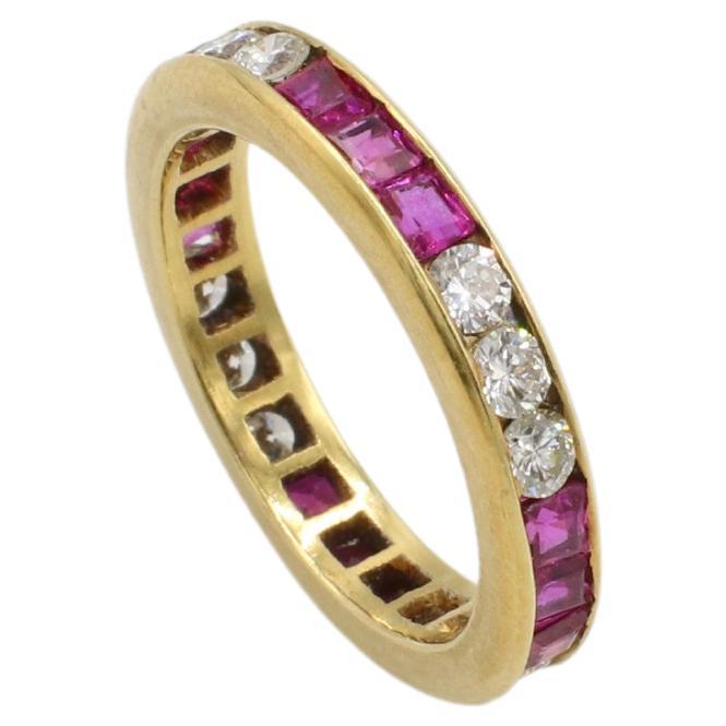 18 Karat Yellow Gold Ruby & Natural Diamond Wedding Band Ring