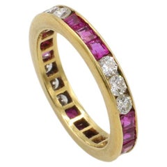 18 Karat Yellow Gold Ruby & Natural Diamond Wedding Band Ring