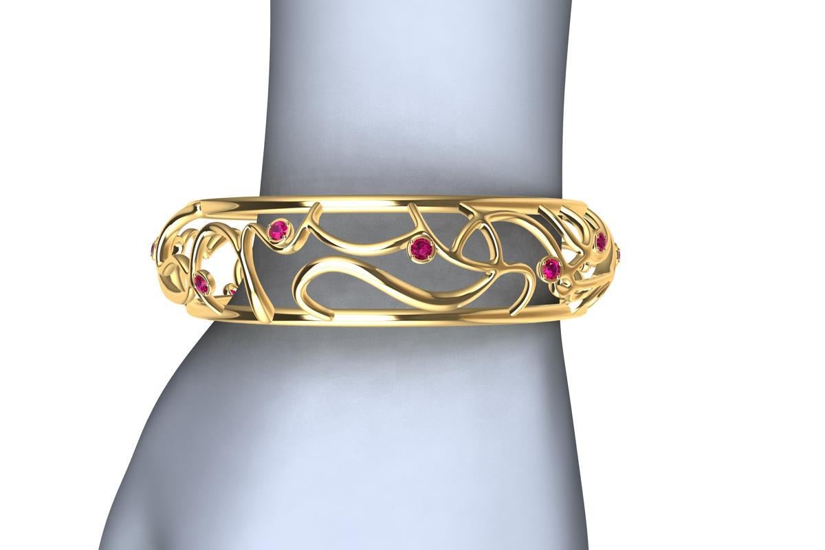 Contemporary 18 Karat Yellow Gold Ruby Oceans Bangle For Sale