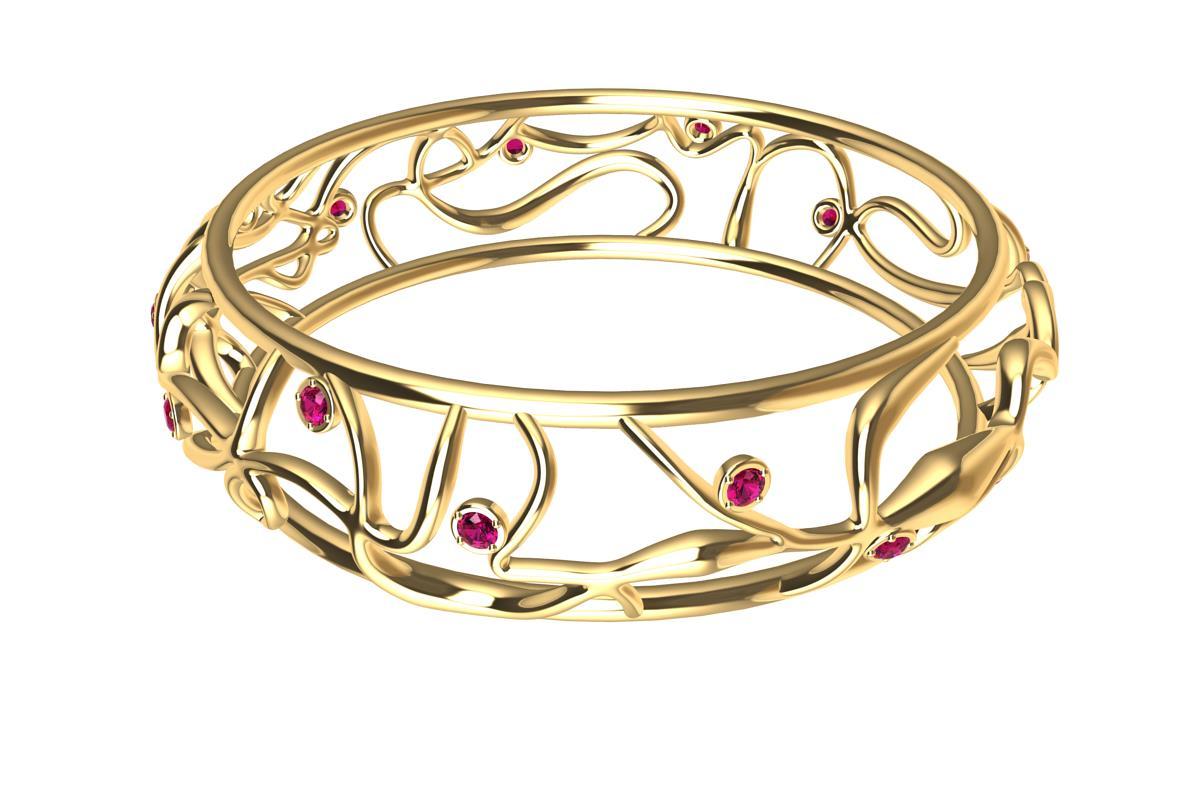 Round Cut 18 Karat Yellow Gold Ruby Oceans Bangle