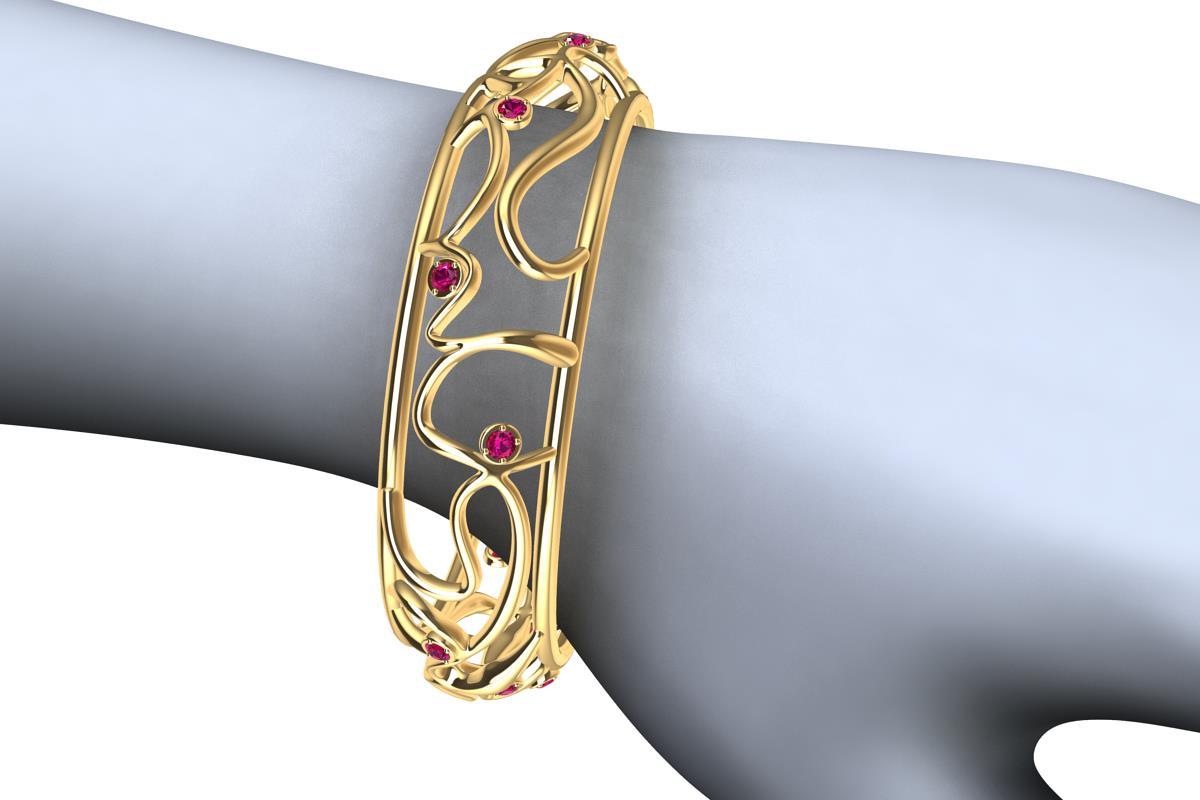 18 Karat Yellow Gold Ruby Oceans Bangle In New Condition For Sale In New York, NY
