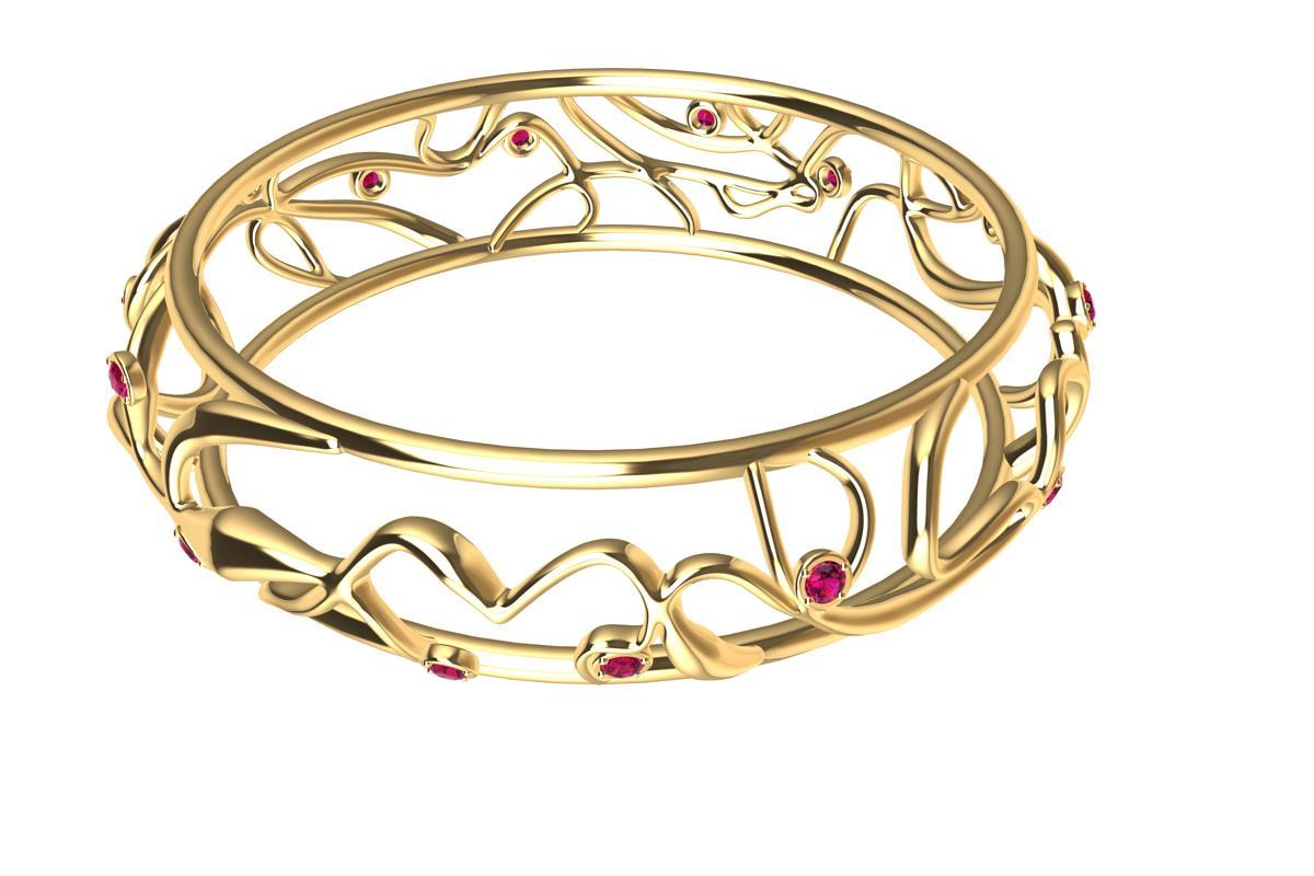 18 Karat Yellow Gold Ruby Oceans Bangle For Sale 1