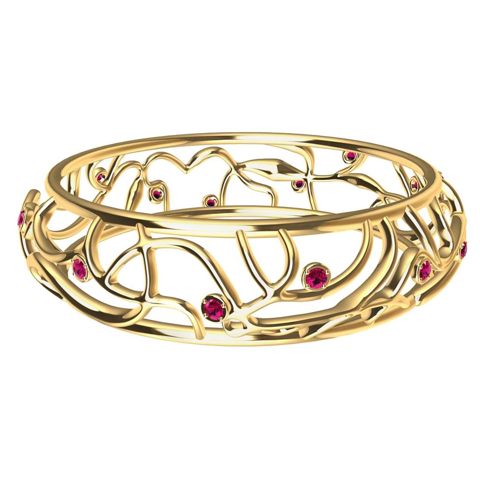 18 Karat Yellow Gold Ruby Oceans Bangle For Sale