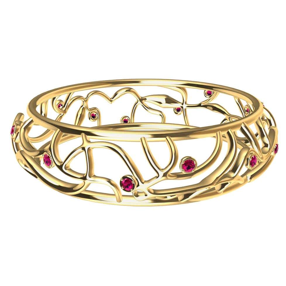 18 Karat Yellow Gold Ruby Oceans Bangle For Sale at 1stDibs