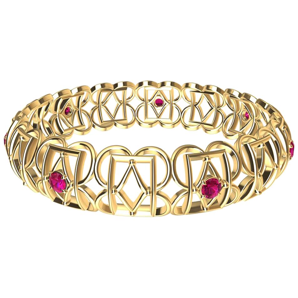 Bracelet en or jaune 18 carats Rubis Rectangle Rhombus en vente