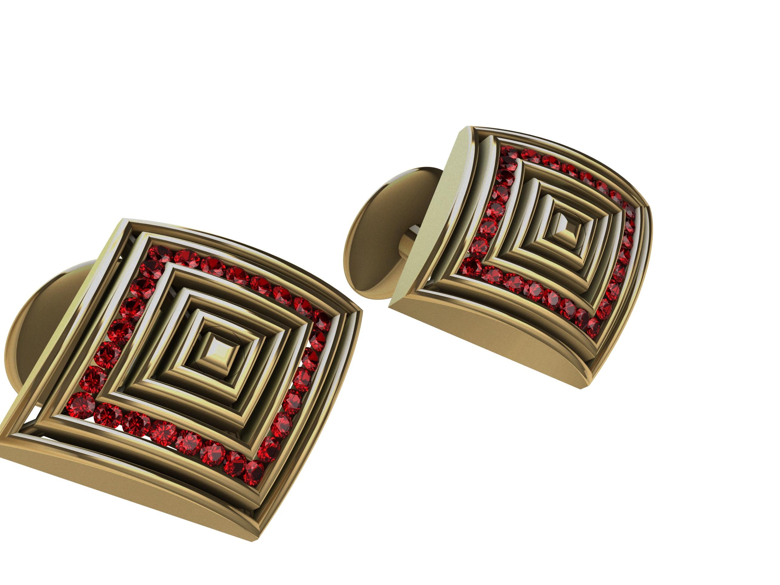 18 Karat Yellow Gold Ruby Rhombus Cufflinks  In New Condition For Sale In New York, NY