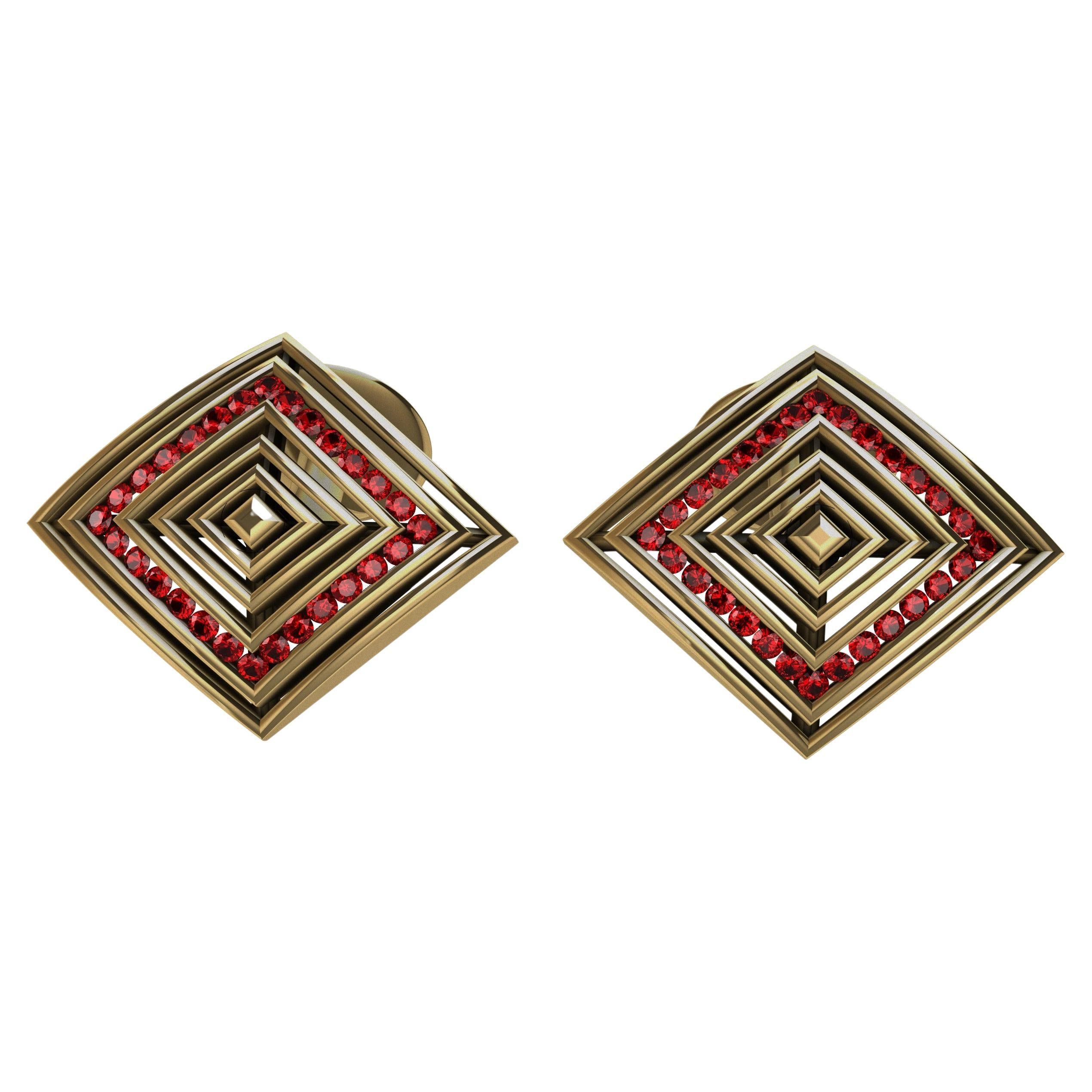 18 Karat Yellow Gold Ruby Rhombus Cufflinks  For Sale