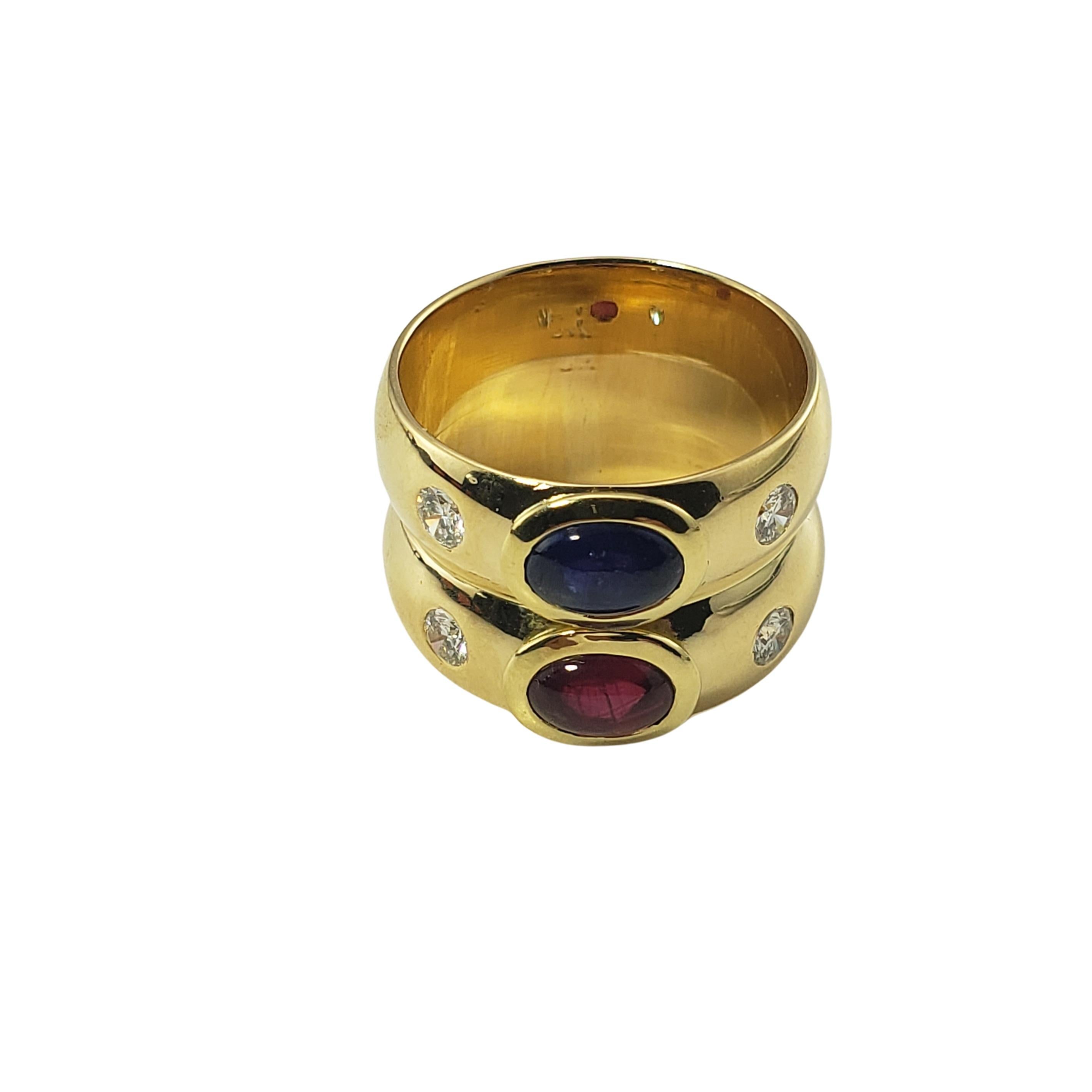 Brilliant Cut 18 Karat Yellow Gold Natural Ruby, Sapphire and Diamond Ring For Sale