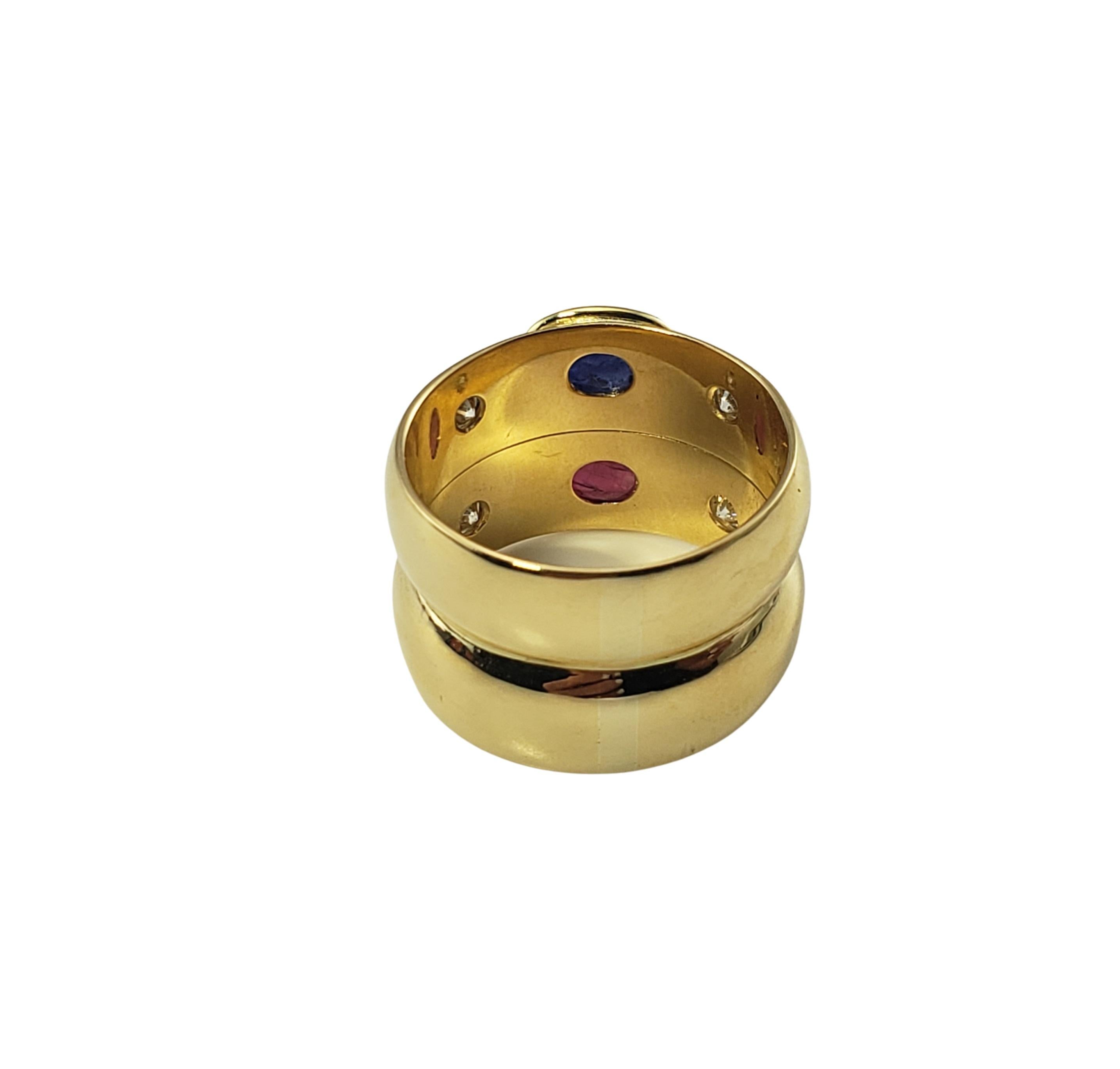 18 Karat Yellow Gold Natural Ruby, Sapphire and Diamond Ring For Sale 1