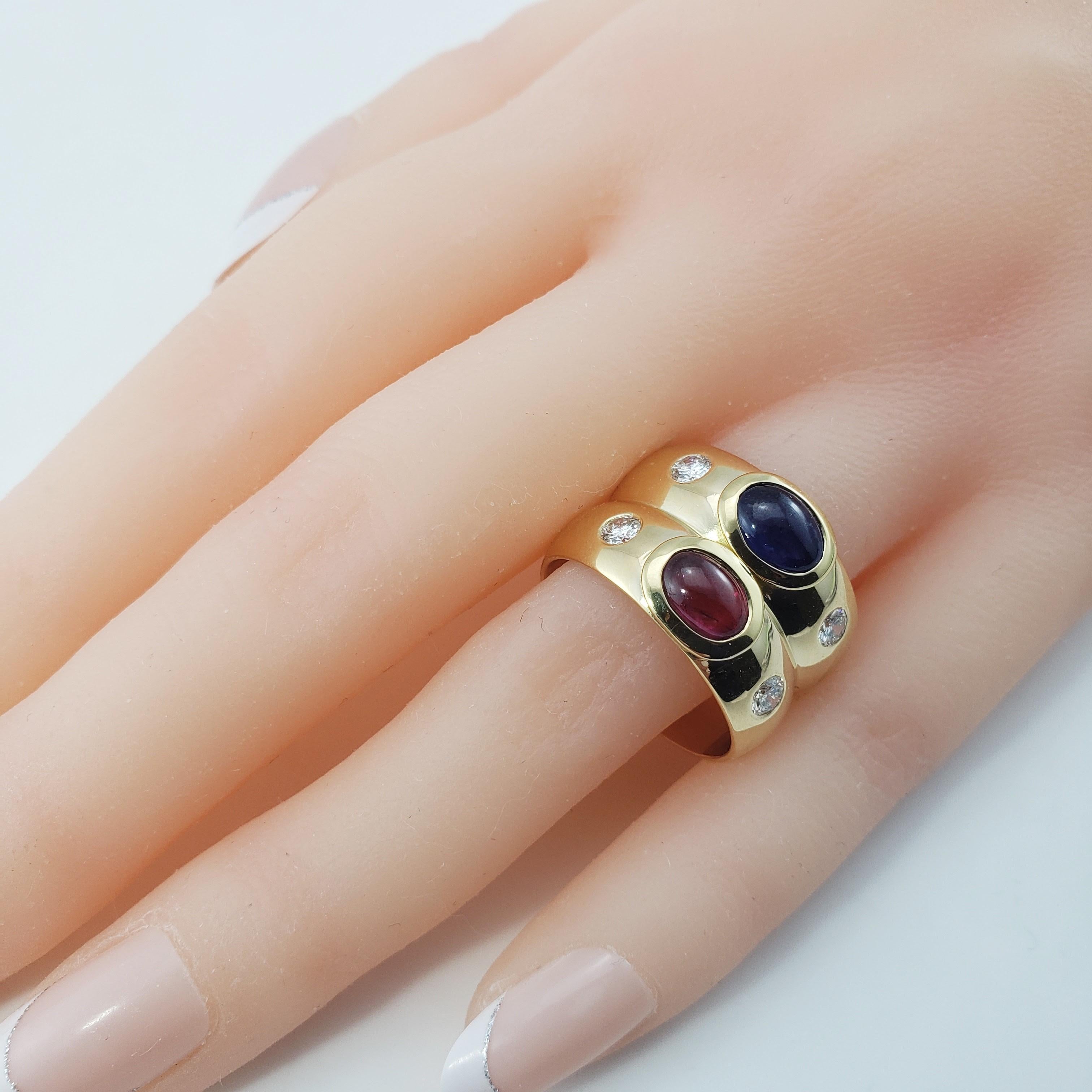 18 Karat Yellow Gold Natural Ruby, Sapphire and Diamond Ring For Sale 4