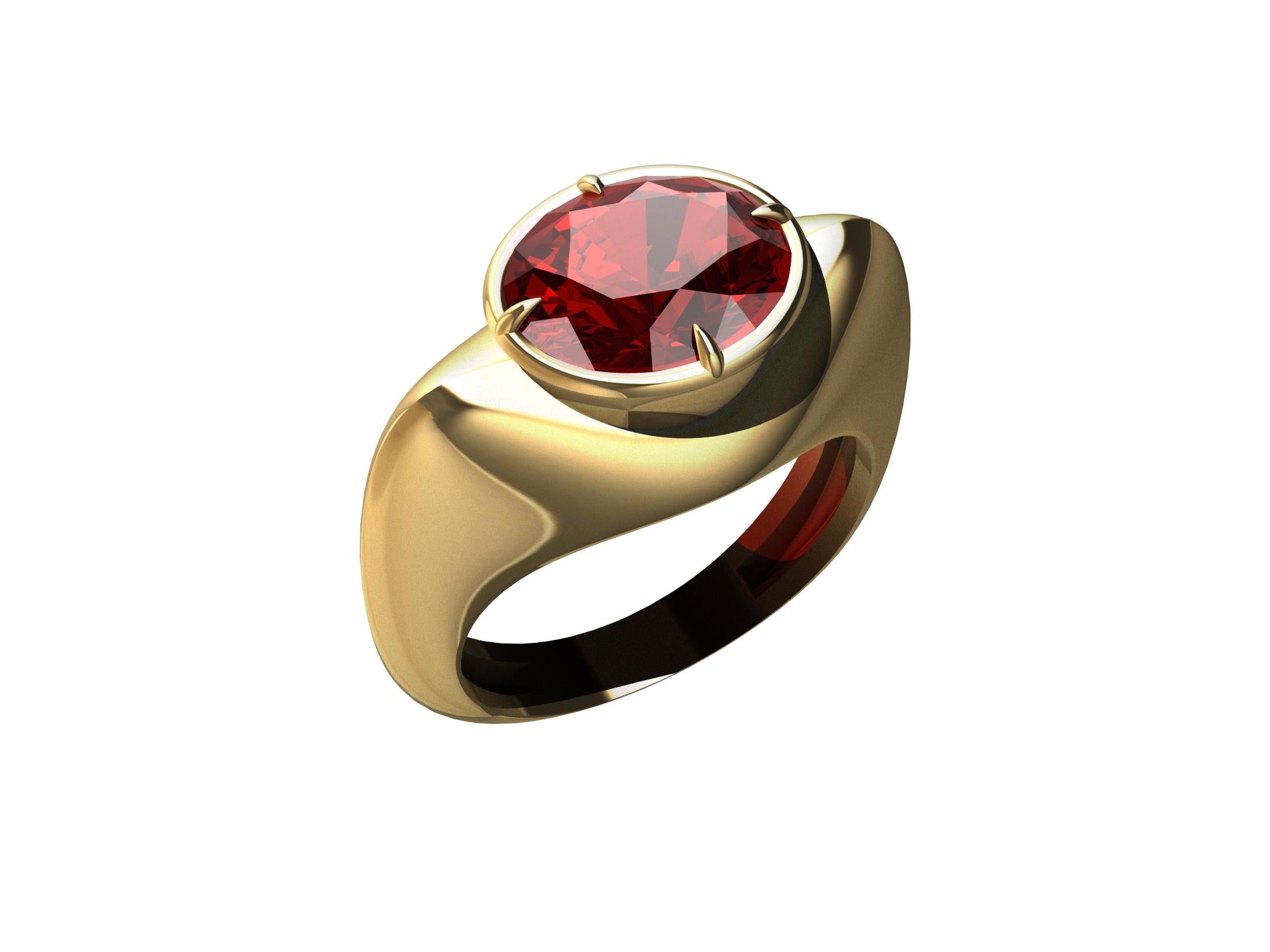 For Sale:  18 Karat Yellow Gold Ruby Sculpture Ring 7
