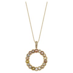 18 Karat Yellow Gold Rustic Diamond Circle Pendant with Chain