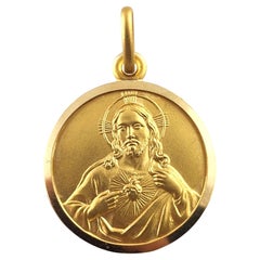 18 Karat Yellow Gold Sacred Heart of Jesus Medallion Pendant #19290