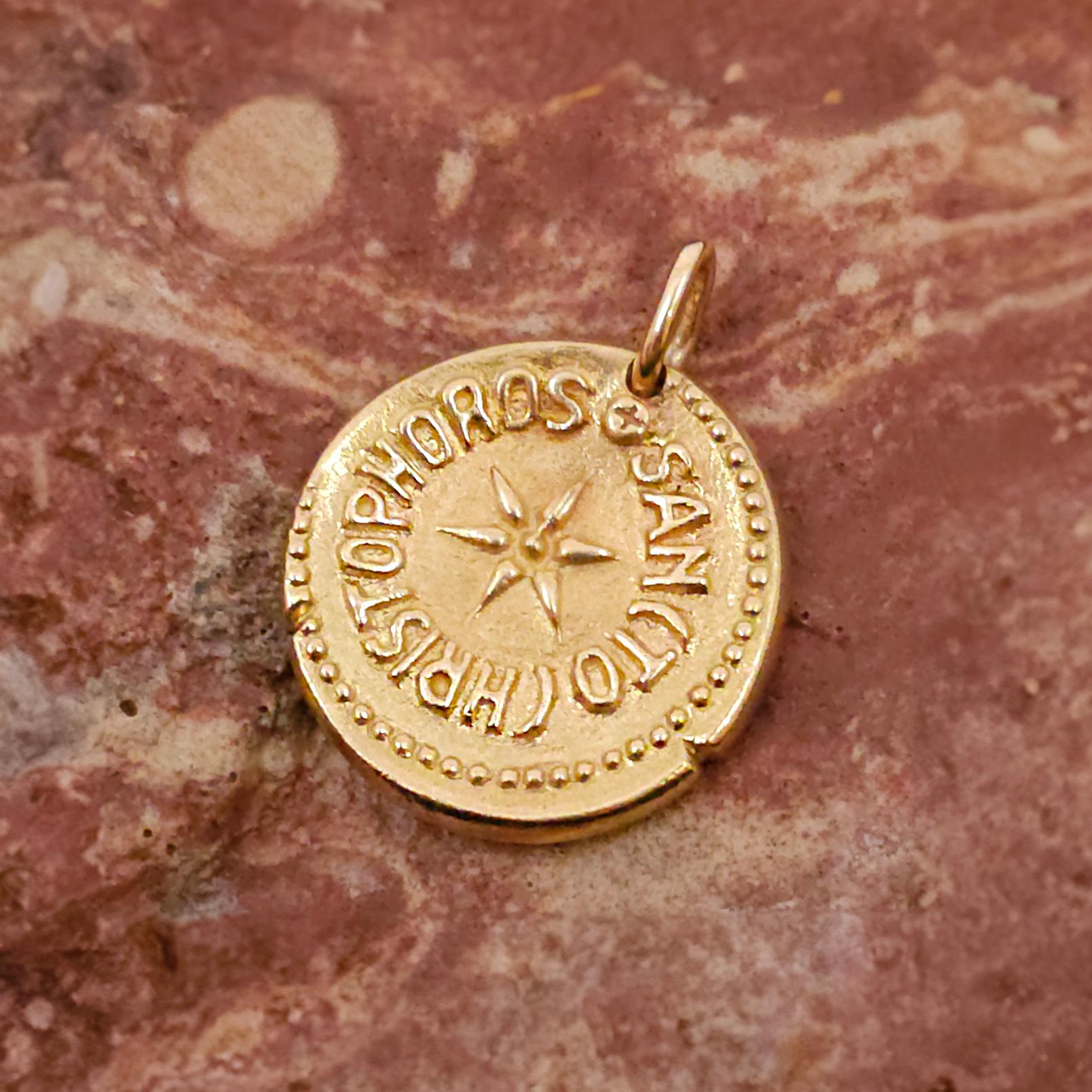 Women's or Men's 18 Karat Yellow Gold Saint Christopher Medallion Pendant