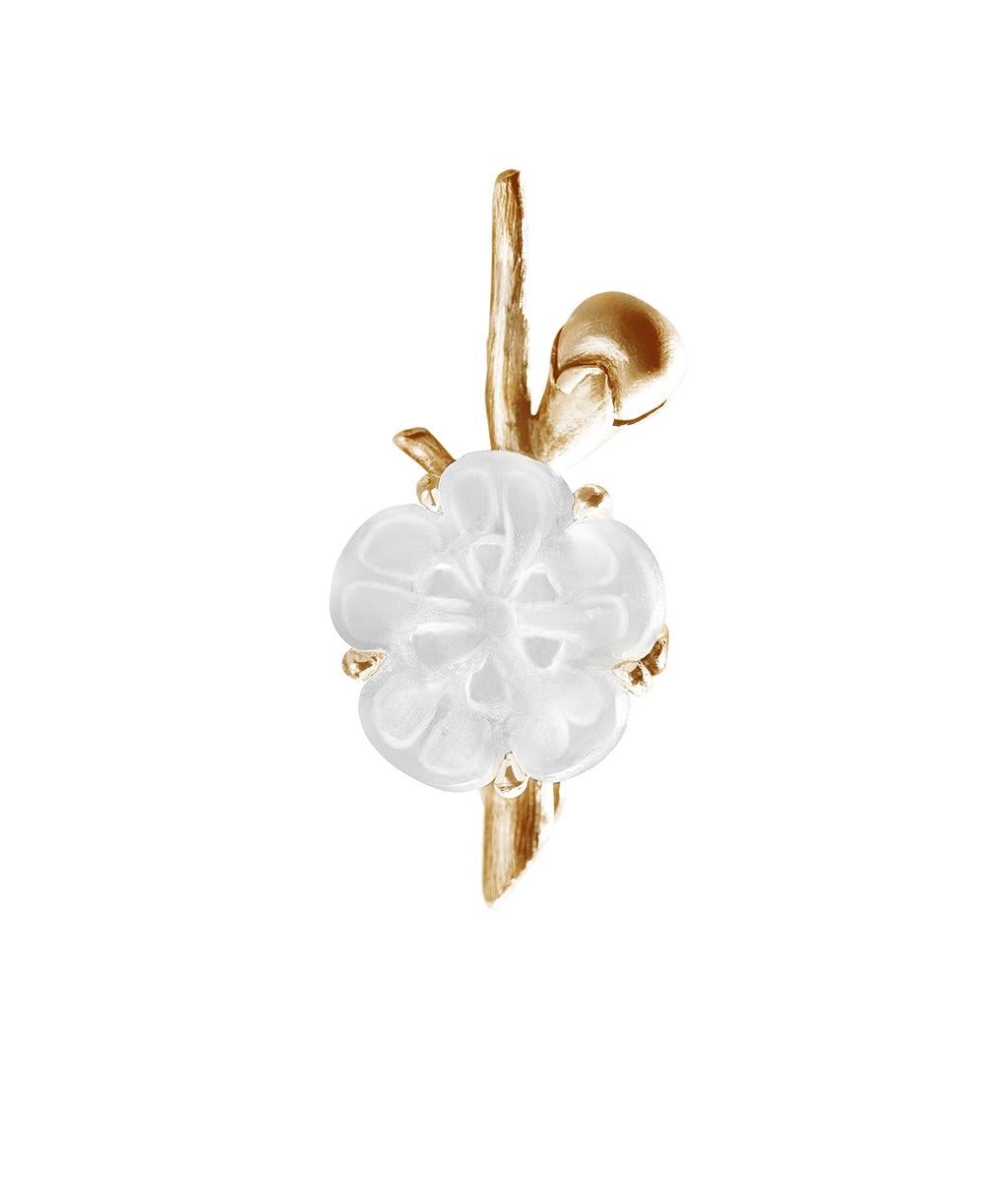 Mixed Cut Yellow Gold Sakura Contemporary Brooch by the Artist with Quartz For Sale