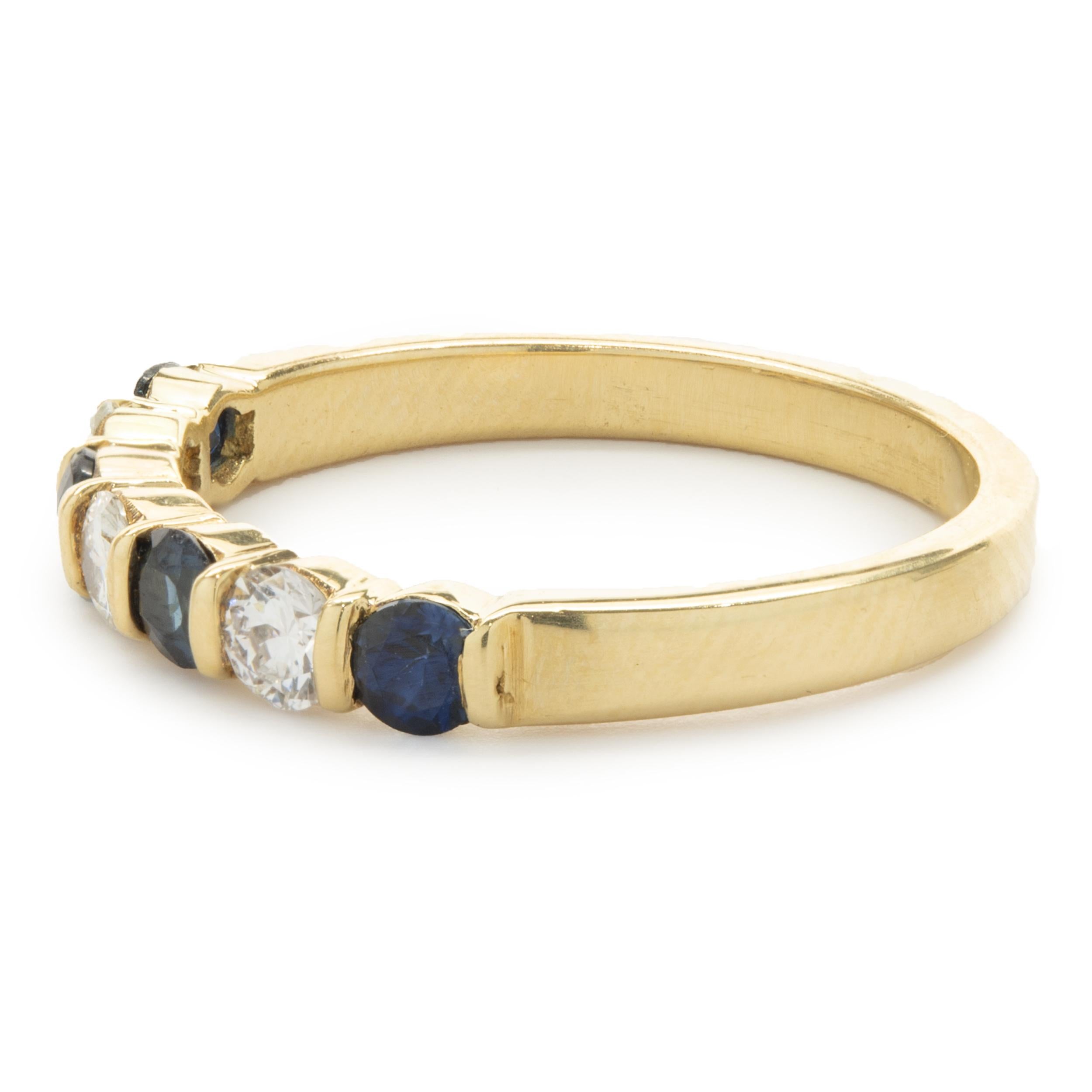 Round Cut 18 Karat Yellow Gold Sapphire and Diamond Band For Sale