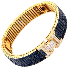 18 Karat Yellow Gold Sapphire and Diamond Bracelet