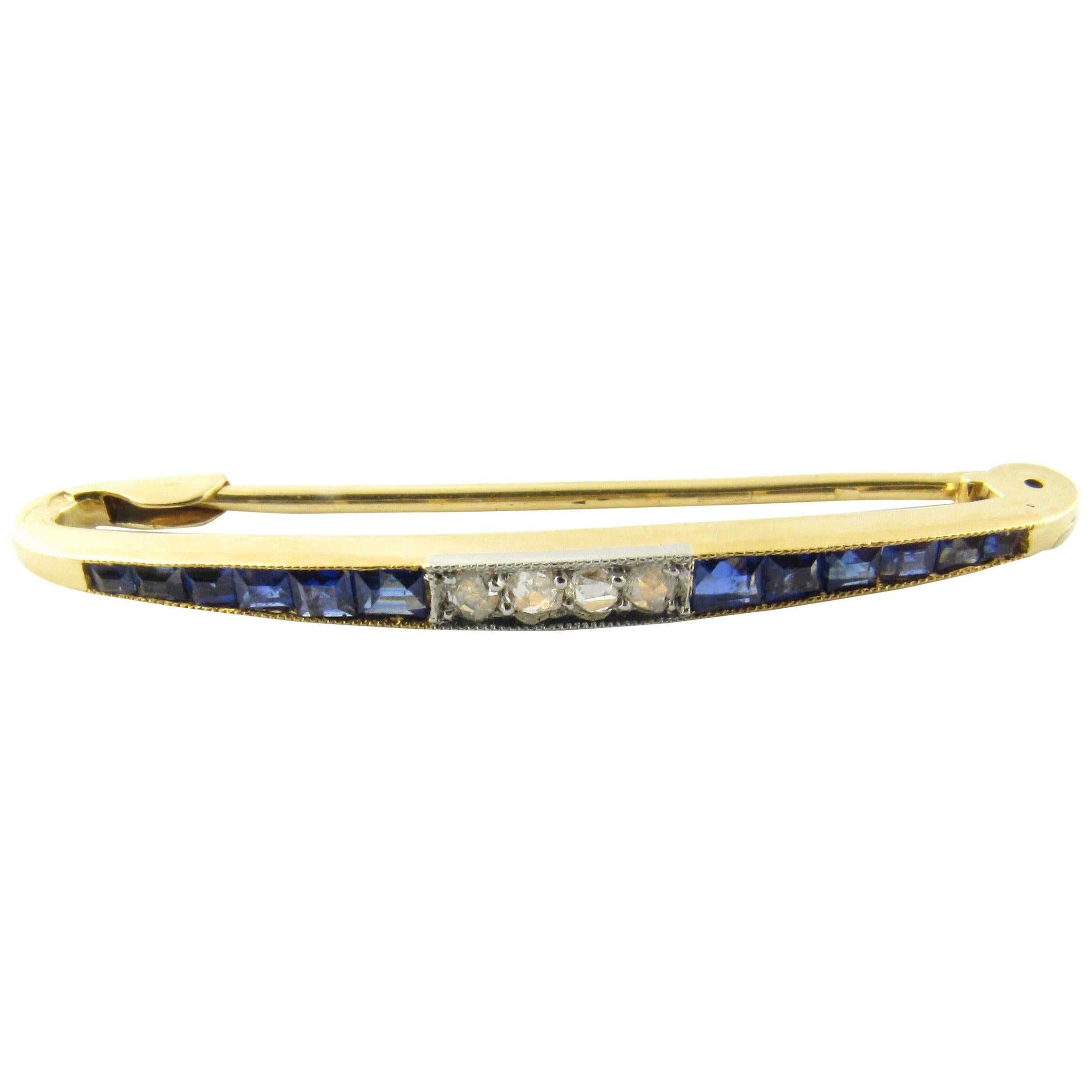 18 Karat Yellow Gold Sapphire and Diamond Brooch