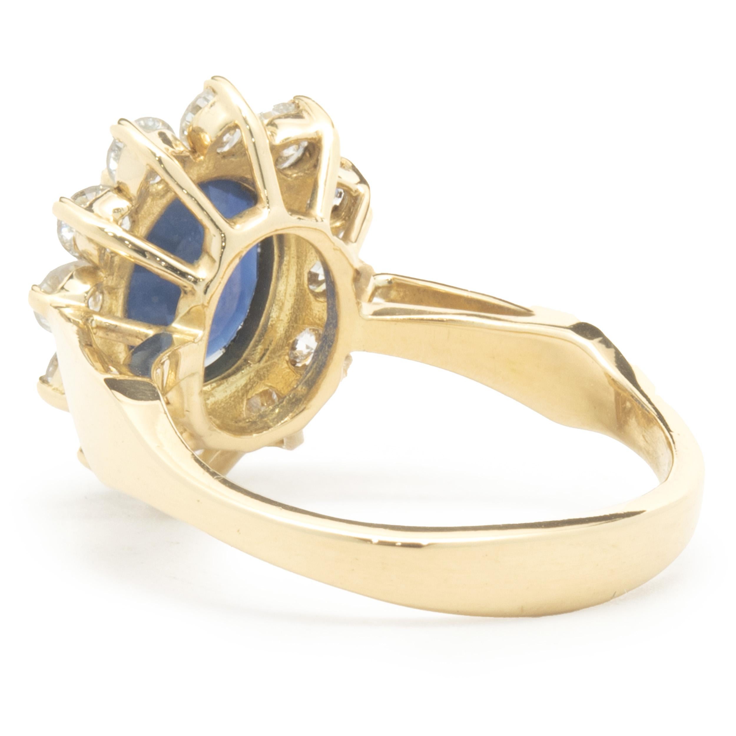 Oval Cut 18 Karat Yellow Gold Sapphire and Diamond Cocktail Ring For Sale