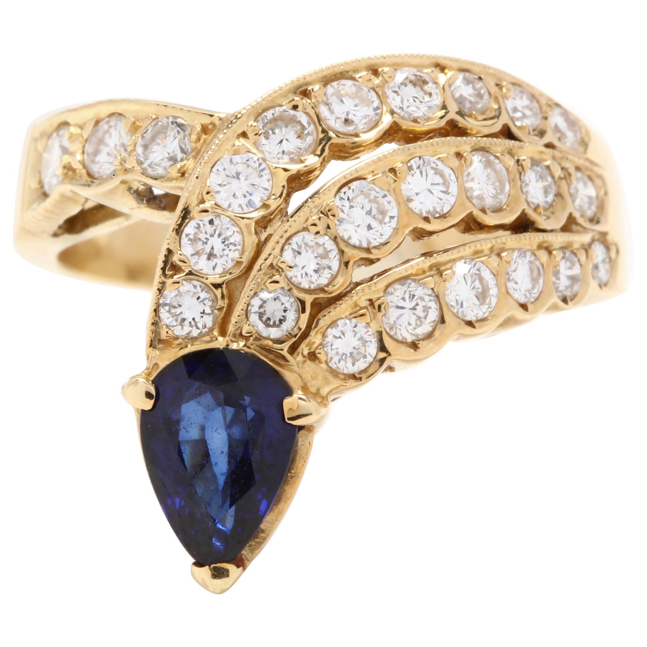 18 Karat Yellow Gold, Sapphire and Diamond Cocktail Ring