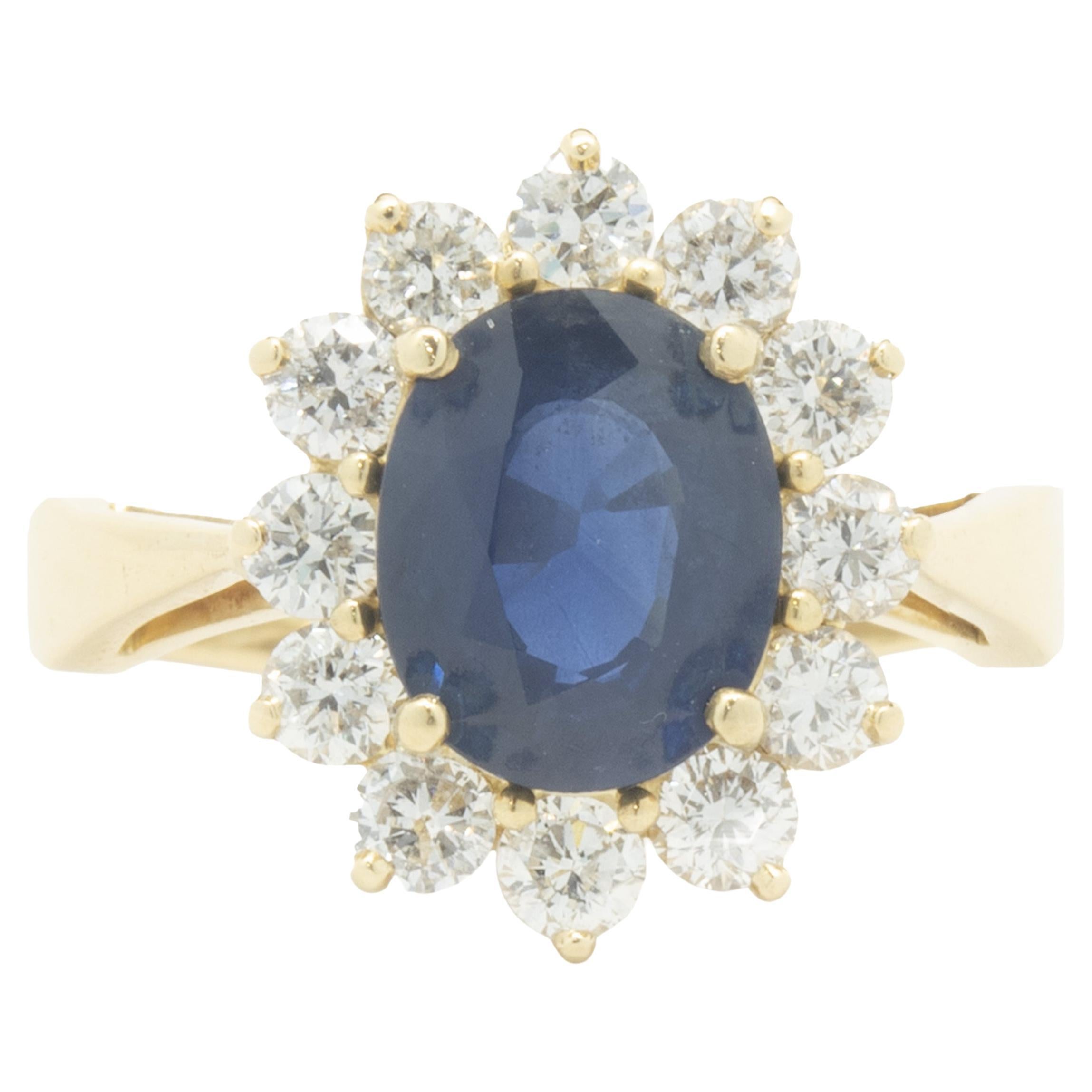 18 Karat Yellow Gold Sapphire and Diamond Cocktail Ring For Sale