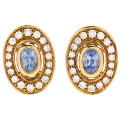 18 Karat Yellow Gold, Sapphire and Diamond Earrings