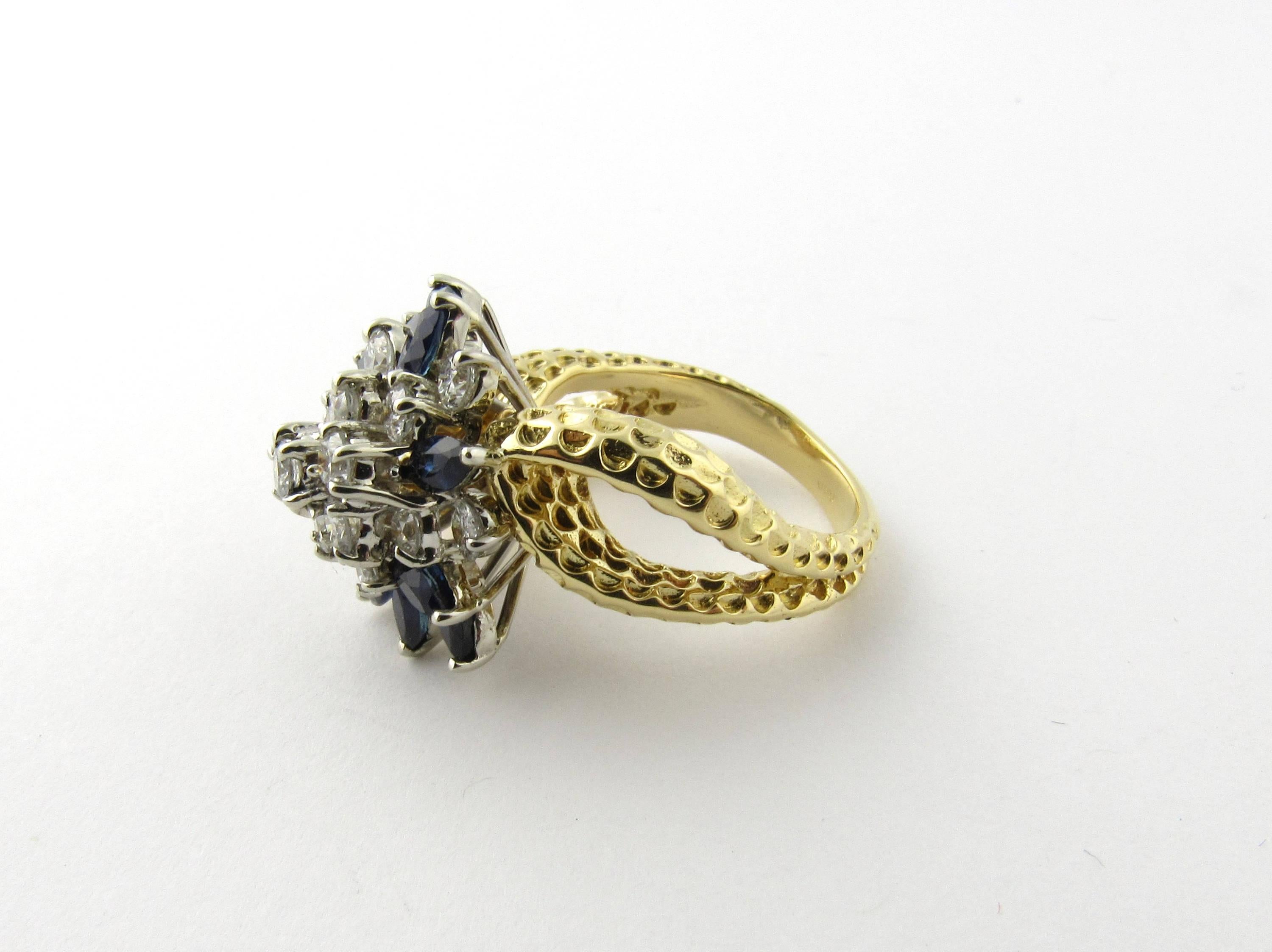 18 Karat Yellow Gold Sapphire and Diamond Floral Cocktail Ring In Excellent Condition In Washington Depot, CT