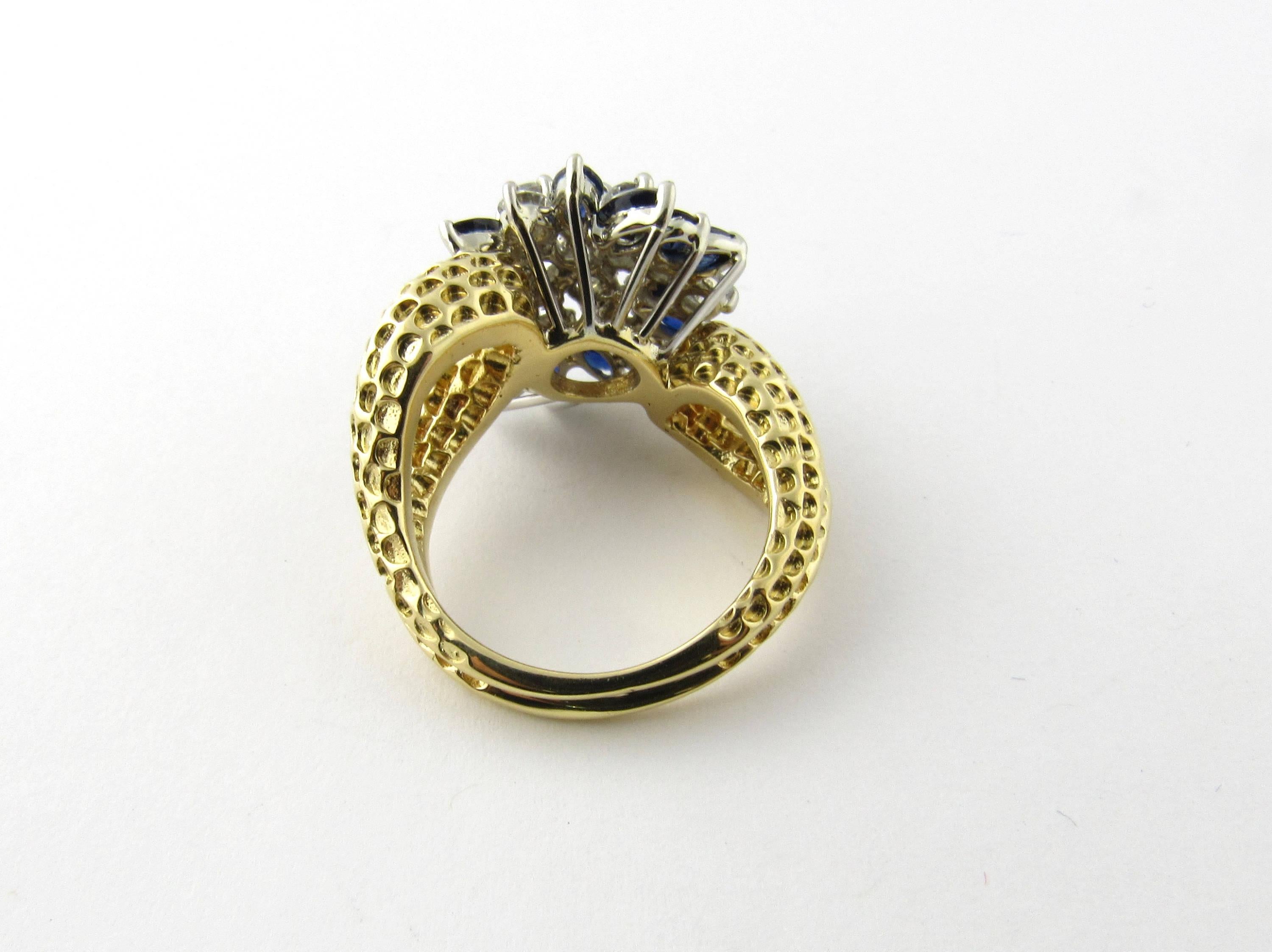 Women's 18 Karat Yellow Gold Sapphire and Diamond Floral Cocktail Ring